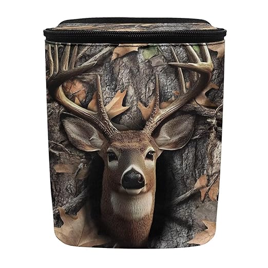 Talayituse Deer Hunting Camo Print Car Trash Can with Lid, Leak Proof Auto Trash Bag Hanging Vehicle Garbage Can Multipurpose Storage Container for Back Seat Road Trip