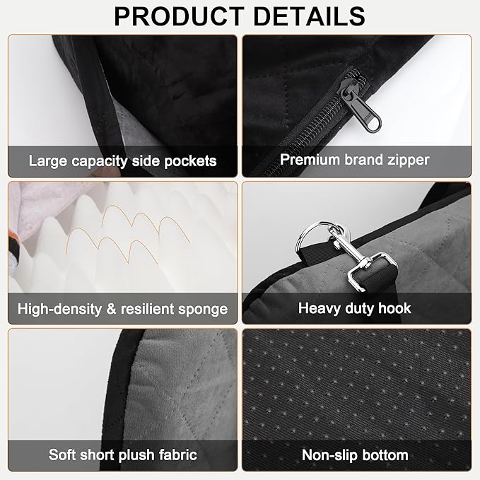 Dog Car Seat for Small/Medium Dogs,Pet Dog Booster Car Seat Puppy 15-35 lbs with Soft 4+2in Detachable Pads Detachable Elevated Cushion and Washable Cover Safety Belt Storage Pockets Easy to Install