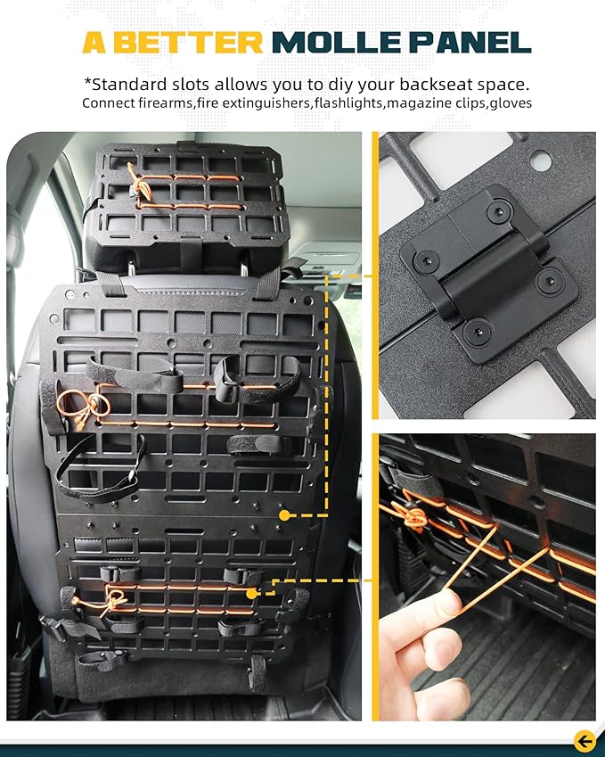 Trumgeta Rigid MOLLE Panel Seat Back & Headrest MOLLE Panel For Truck Pickup Vehicles Universal Truck Seat Back Organizer