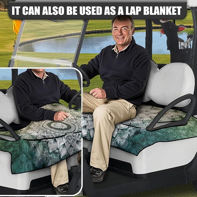 Universal Golf Cart Seat Cover with 4 Pockets Soft Golf Cart Seat Towel Blanket Fits 2-Seat Golf Carts