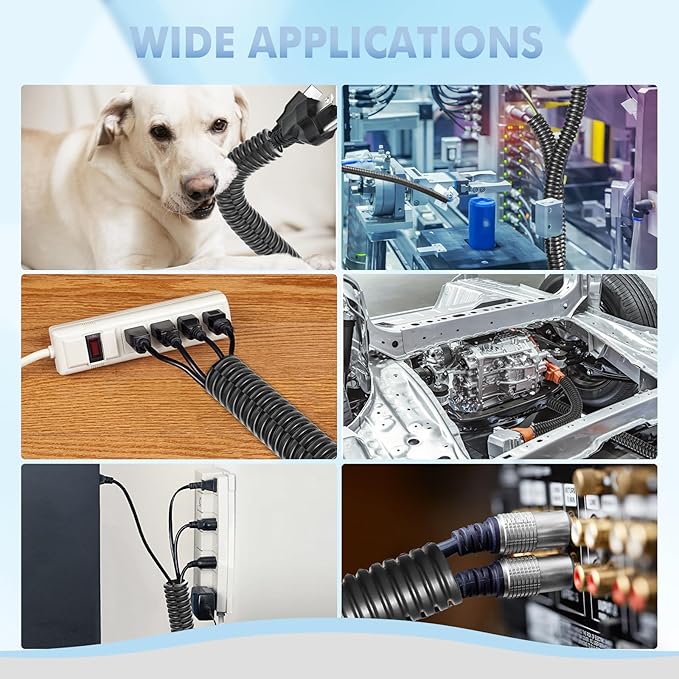 Automotive Wire Loom Flame Retardant Split Wire Loom Tubing Assortment Wiring Loom Kit Plastic Cover Electrical Covering Conduit Protective Wire Wrap Cable Sleeves Black 1/4", 1/2", 3/8" x 120 Ft