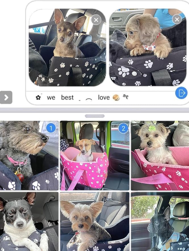 Cullaby Center Console Dog Car Booster Seat for Small Dogs 0-15 lbs - Grey Pet Travel Carrier Safety Leash, Detachable Seat Belt & Storage Pockets