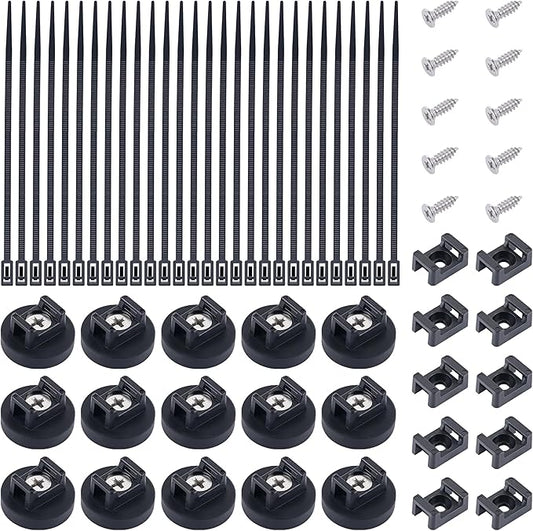 15 PCS Magnetic Zip Tie Mounts, Black Magnetic Wire Holder Multipurpose & Releasable Nylon Cable Ties & Cable Tie Mounts Base and Tapping Screws for Car and Office Supplies(85 Pcs 22mm)