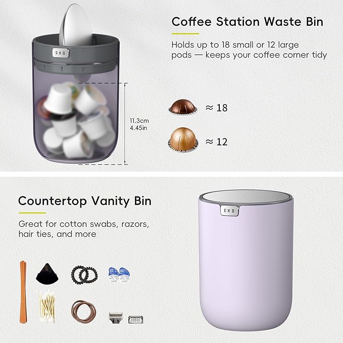 EKO Fandy 0.58 Gal/2.2L Mini Trash Can with Lid, Swing-Top Desktop Trash Can for Bathroom, Countertop, Vanity, Desk or Office, Small Garbage Bin (Lavender)