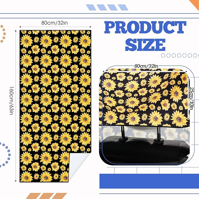Hahafelt 2 Pack Car Seat Towel Covers with Storage Bag 63 x 32 Inch Athletic Running Towel Seat Sweat Washable Non Slip Cover Gift for Car Outdoor Sport Activities (Sunflower)