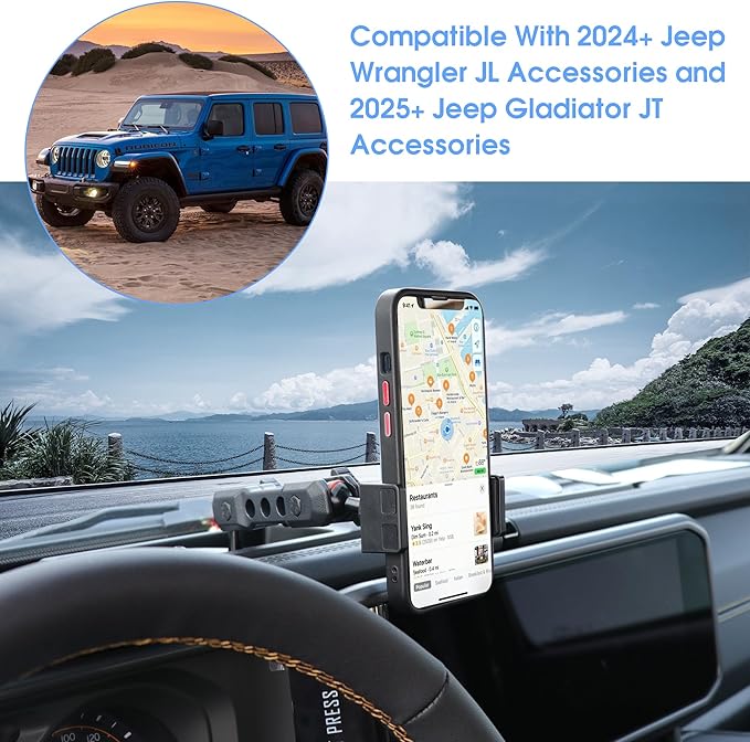 sukemichi 2024 2025 JL Cell Phone Mount for Jeep Wrangler - Dash Cell Phone Mount Dashboard Phone Holder for 2024+ Jeep Wrangler JL 4XE Accessories 2025+ Jeep Gladiator JT Accessories, 1 Pack, Black