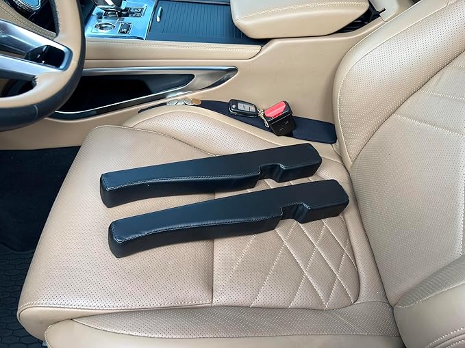 Patented Car Seat Gap Filler and Insert - As Seen On TV - Block The Gap Between The Seat and Center Console - Universal Fit Car Truck SUV - Set of 2 (Black Leather)