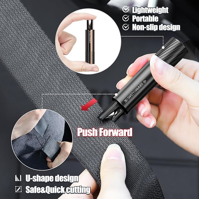 4 Pack Safe Hammer Glass Breaker Underwater, 2-in-1 Car Safety Hammer Window Breaker and Seatbelt Cutter, Car Accessories, 1s Rapid Escape, Emergency Rescue Tool for Auto Accidents(Black, Portable)