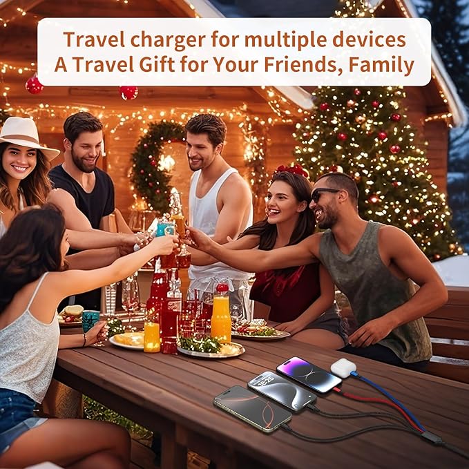 Travel Cruise Essentials 2026 4 in 2 Charging Cable with Dual Type-C Port, USBA/C Multi Charging Cable Cords, Multiple iPhone Charger Cord for iPhone17-8, Android, iPad, Car Accessories (4Packs 5FT)