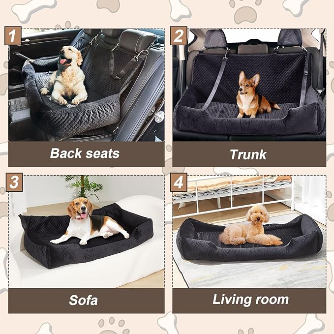 Suzile Dog Car Seat Bed for Large Under 100lbs Dogs Fully Detachable and Washable Car Bed with Safety Tethers Comfortable Dog Protector for Home Travel Camping, 49'' x 22" (Black)