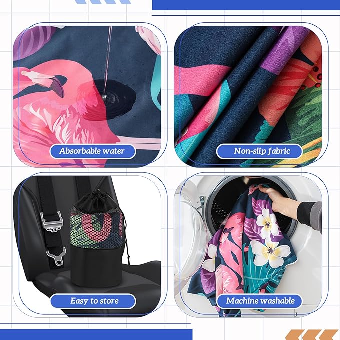 Hahafelt 2 Pack Car Seat Towel Covers with Storage Bag 63 x 32 Inch Athletic Running Towel Seat Sweat Washable Non Slip Cover Gift for Car Outdoor Sport Activities (Flamingos)