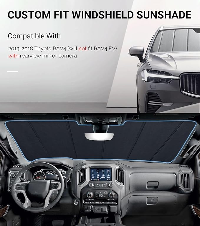 Pigenius Windshield Sunshade for Toyota RAV4 2013-2018 with Rearview Mirror Camera - Safeguard