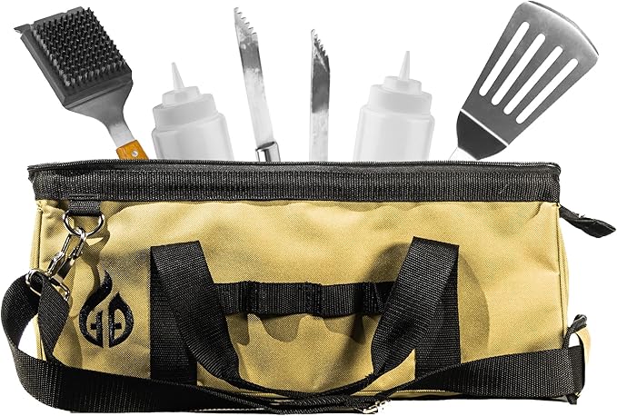 Grill Tool Bag 18 Inch with Adjustable Divider - Premium BBQ Accessory Storage Case for Blackstone Griddle Tools, Heavy-Duty Wipe Clean Canvas, Tailgating, Trunk, Camping Organizer - Gifts for Men