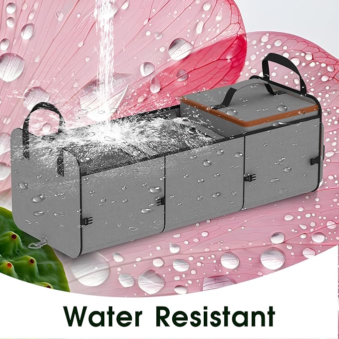 Car Trunk Organizer for SUV, Heavy Duty Waterproof Trunk Organizer, Foldable Collapsible Car Organizer with Cooler, Multi-Compartment Large Trunk Organizer (95L), Gray-M003