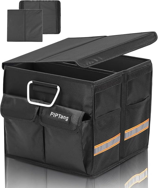 Trunk Storage Organizer with Lid, 35cm Small 36L Collapsible Car Trunk Organizer,Small Car Organizer Aluminium Handle, Car Accessories for Sedan Auto SUV Truck Minivan Road Emergency Black