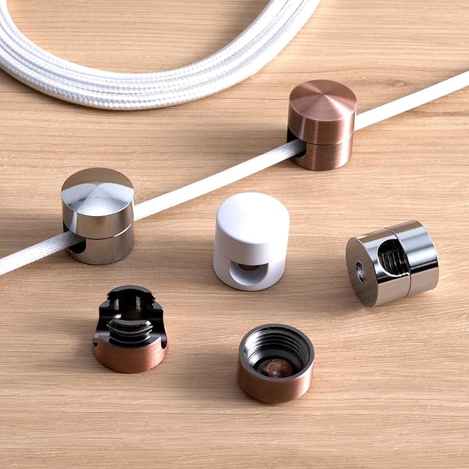 SmallCat 3 Sets Charger Holders for Cords, Adjustable Cable Anchor Holders, Adhesive Metal Cord Clips, Cable Management Wire Organizers for Desk, Office, Nightstand - White, Silver, Red Bronze