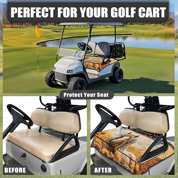 Universal Golf Cart Seat Cover with 4 Pockets Soft Golf Cart Seat Towel Blanket Fits 2-Seat Golf Carts