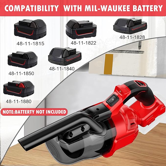 Cordless Vacuum Cleaner for Milwaukee M18 Battery, 5 in 1 Cordless Vacuum with 500W Brushless Motor Max 18000r/Min，50CFM 100AW Handheld Vacuum Cordless for Floor, Carpet, Car，Furniture(No Battery)