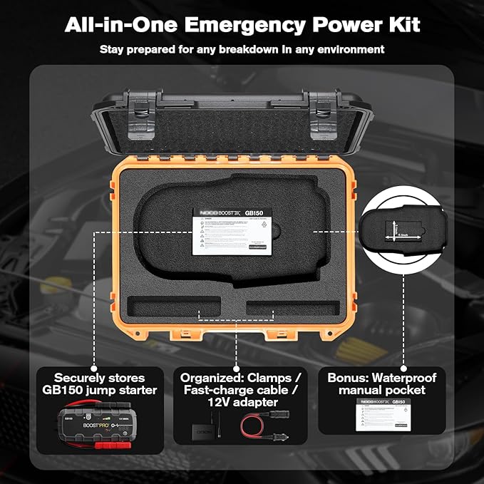 Hard Case for NOCO Boost GB150 – 3000A UltraSafe Jump Starter Box for 12V Boost Pack Power Bank, Jumper Cables & Accessories | Waterproof Hard Storage Box Portable Organizer for Travel (Orange)