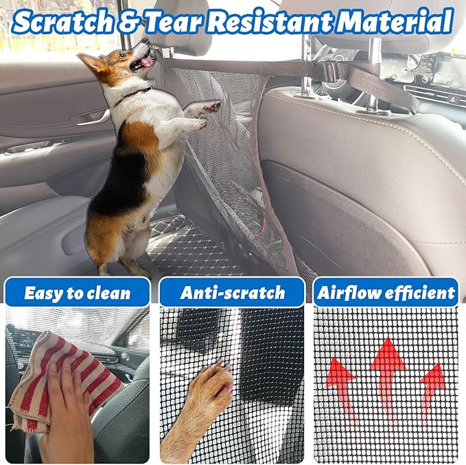 ramuel Dog Car Net Barrier for Cars, SUVs -Easy Install, Keep Pet Dogs in The Back Seats，Car Divider for Driving Safely with Children & Pets