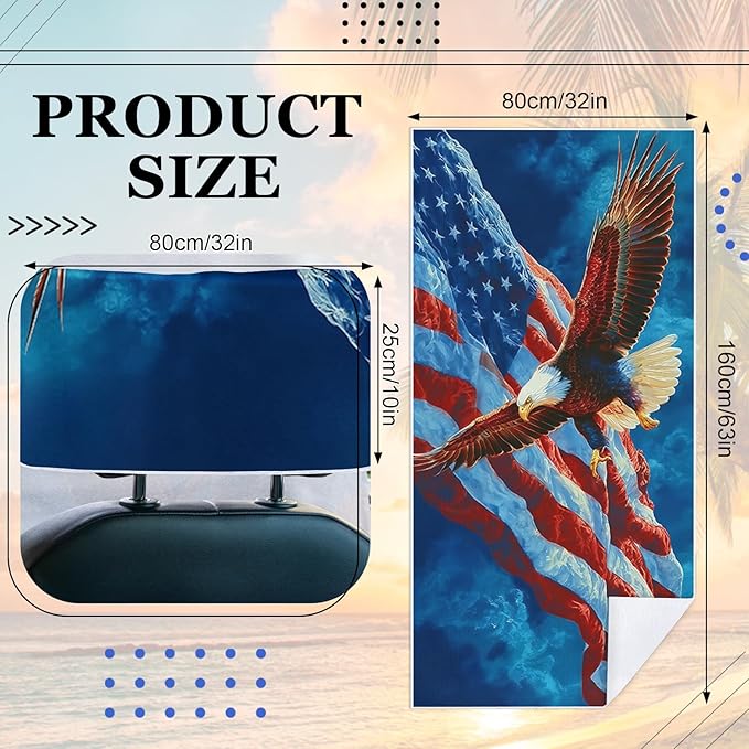 2 Pack Car Towel Seat Covers with Storage Bag, Multifunctional Towel for Gym Outdoor Sport, Picnic, Beach, Pet Dog Travel,Non-Slip Washable Car Seat Protector (Bald Eagle)