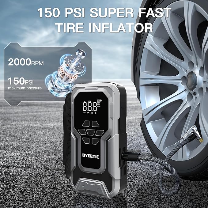 7000A Car Jump Starter with Air Compressor,150PSI Car Battery Jump Starter with Tire Inflator,12V Pack Jump Box with Large Digital Display, 21800mAh Power Bank,Smart Jumper Cable