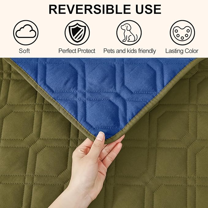 Smiry Reversible Waterproof Couch Covers for Sofa, Washable Dogs Pet Couch Covers for 3 Cushion Sofa Pet Friendly, Water Resistant Furniture Protector Slipcover, Geometric (82"x82", Green/Navy)
