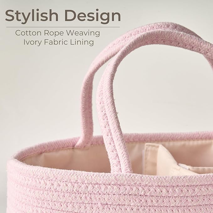 Diaper Caddy Organizer, Empty Gift Basket for Newborn Essentials, Baby Storage Basket, Stylish Gift Bag for Baby Shower, Boys and Girls – Large, Light Pink