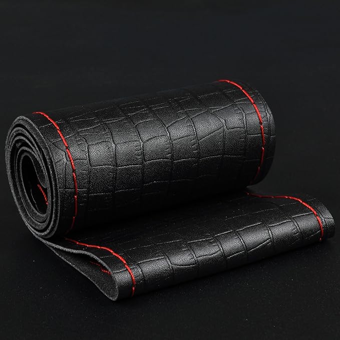 BMLEI Steering Wheel Cover Universal 15 Inch with Top Genuine Leather, Anti-Slip Design, Soft Padding, Stitch on Wrap