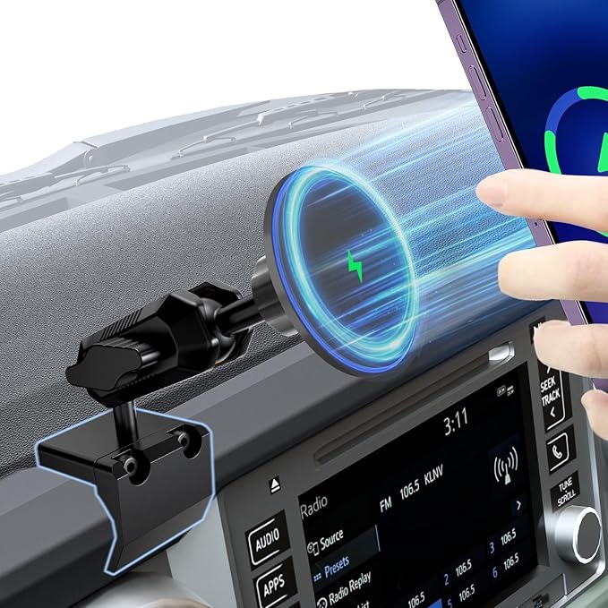 Car Phone Charger Mount for Toyota Tacoma 2016-2023, 3rd Gen Tacoma Phone Charging Holder Fit for All Smartphone 360° Adjustable, Metal Material, Compatible With MagSafe, Toyota Tacoma Accessories
