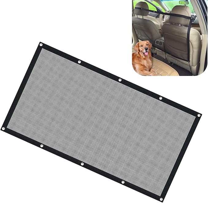 leechio 1 PC Seatback Dog Safety Barrier, Universal Dog Obstacle Net, 43.3in x 23.62in Pet Barrier Backseat Mesh, Pet Net with Adjusting Rope and Hooks, for Most Cars SUVs (Black)