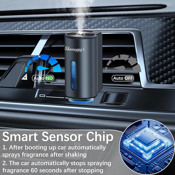 Smart Car Air Freshener Diffuser,Car Aroma Diffuser Air Freshener Spray Automatic with 6PCS Cologne Aromatherapy Oil