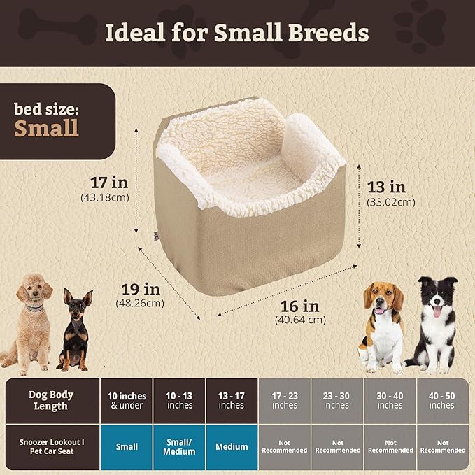 Snoozer Dog Car Seat: Lookout I Dog Booster Car Seat for Pets up to 18lbs, Helps Alleviate Travel Sickness & Fear for Dogs, Removable Washable Cover – Birch Diamond, Size Small
