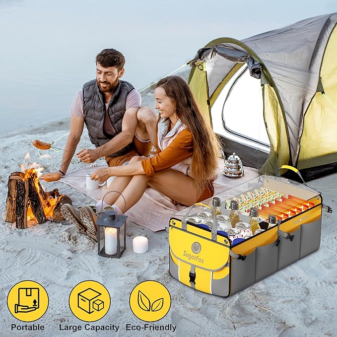 Car Trunk Organizer for SUV - 63L+26L Modular Storage, Heavy-Duty, Foldable Waterproof, Soft & Hard Covers, Non-Slip, Multi-Compartment, Yellow M006