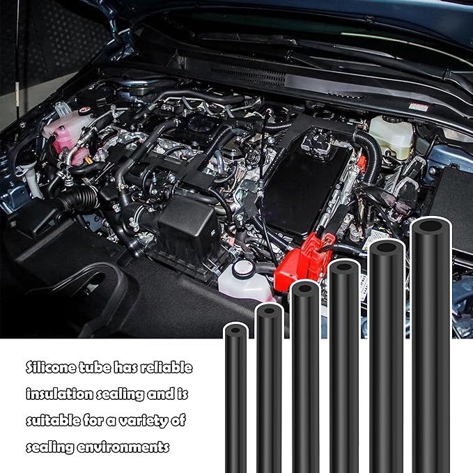 6PCS 5Ft Vacuum Hose Automotive,Silicone Vacuum Hose with ID 1/8" 5/32" 3/16" 1/4" 5/16" 3/8",130PSI Max Pressure Vacuum Line Kit Silicone Tubing Car Accessories for Air/Water (6PCS)