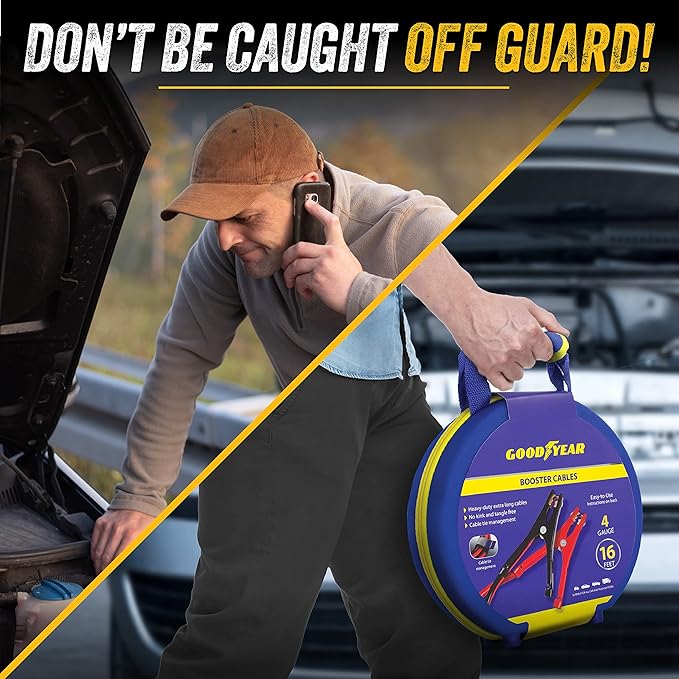 GOODYEAR Heavy Duty Jumper Cables for Car Battery - 4 Gauge 16 ft Booster Cables with Carrying Case for Cars, Trucks, SUVs, Emergency Roadside Kit Car Accessories