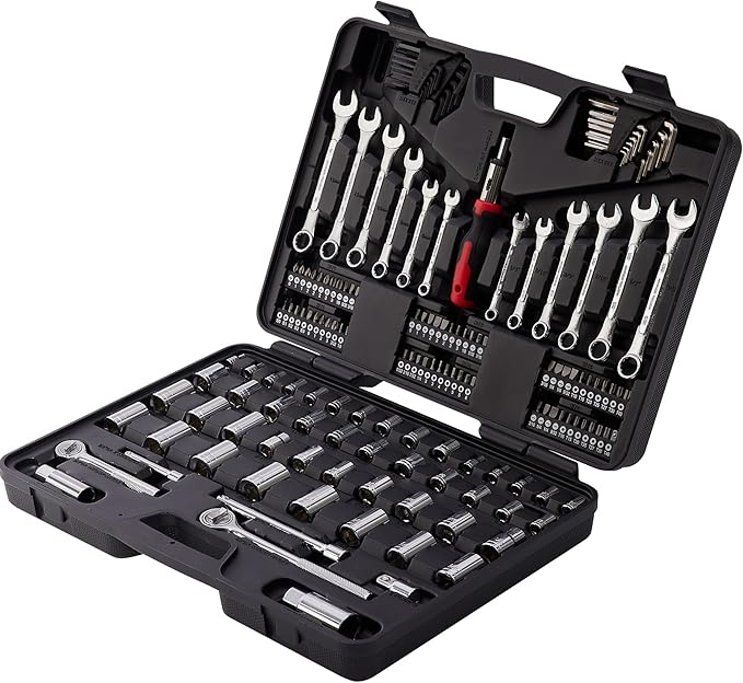 MECHMAX 161-Piece Master Mechanics Tool Set & 1/4", 3/8", 1/2" Drive Socket Kit. Professional Auto Repair Set with Ratcheting Bit Driver, Spark Plug Sockets, Wrenches & Hex Keys for Car, Truck, RV.