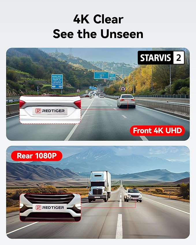 REDTIGER F7N Plus 4K Dual Dash Cam Front and Rear, STARVIS 2 Sensor, 128GB Card Included, 5.8GHz WiFi-20MB/s Fast Downloads, Dash Camera for Cars with GPS, HDR, WDR Night Vision, 24H Parking Mode