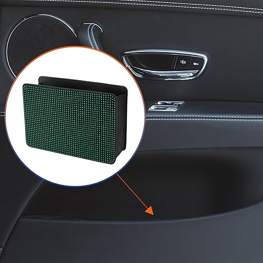 ACROPIX Car Trash Can Trash Bin Foldable 7.9" Length 2.8" Width 5.5" Height Green Black Rhinestone Faux Leather