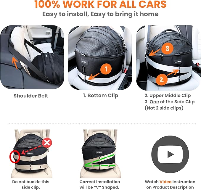 3-in-1 Crash-Tested Cat & Small Dog Car Seat (5-Star CPS Certified for Car Crash Protection) | Enclosed Cat Bed Cave | Portable Pet Carrier | Zero Carrier Switch Stress for Vet Visit & Outdoor Travel.