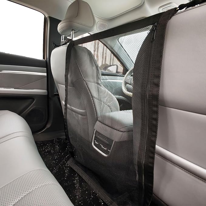 Double Layer Dog Car Net Barrier,Sturdy Pet Barrier, Easy to Install, Car Divider & Storage Bag,23.6"x29.5" Universal Fit for Car,SUV,Truck