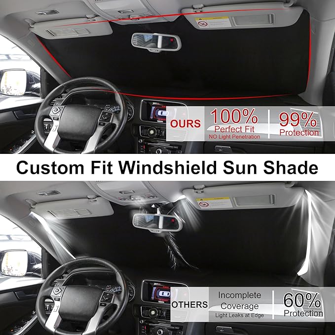 Windshield Sun Shade Foldable Sunshade Protector Custom Fit Jeep Cherokee 2014-2022 2023 Trailhawk,Overland, Limited, Latitude, Altitude Accessories (Not for Jeep Grand Cherokee)