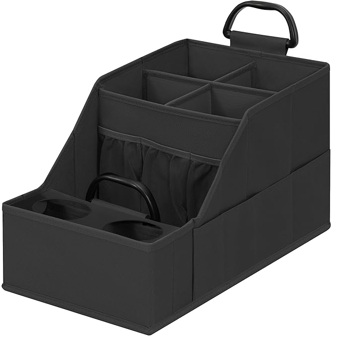 Easi Foldable Car Seat Organizer With 12 Storage Compartments 2 Metal Cup Holders, 1 Pack Back Seat Car Organizer For Car Accessories, Front Seat organizer For SUV Truck Van Sedans, BLK