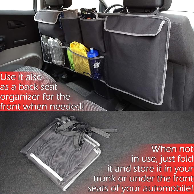 PlusXpres Car Backseat Trunk Organizer - Auto Hanging Seat Back Storage - Multipurpose Cargo Accessory - Space Saving Facilitator for SUV, Hatchback, Crossover, Minivan