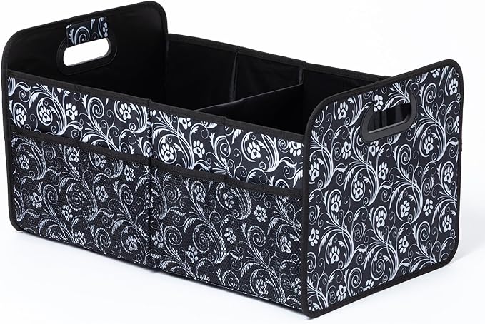 Paws Car Trunk Organizer Foldable Storage Bin with Handles Non Slip Base Pet Gear Travel Tote for SUV Truck (Flourish Paws)