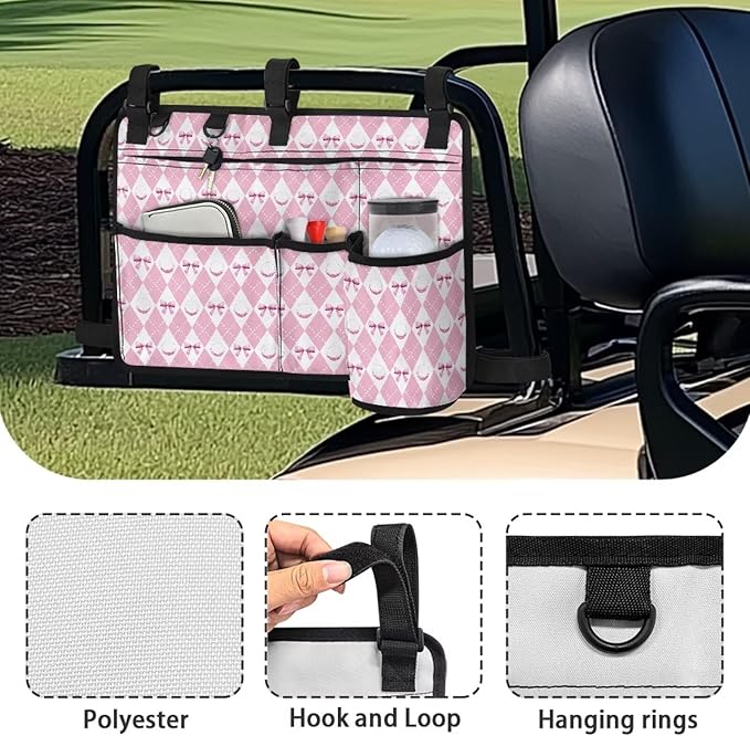 Golf Cart Storage Bag Non-Slip Golf Cart Rear Seat Organizer with 4 Pocket for Ezgo Yamaha Club Car and Other 2-Seat Golfs Carts