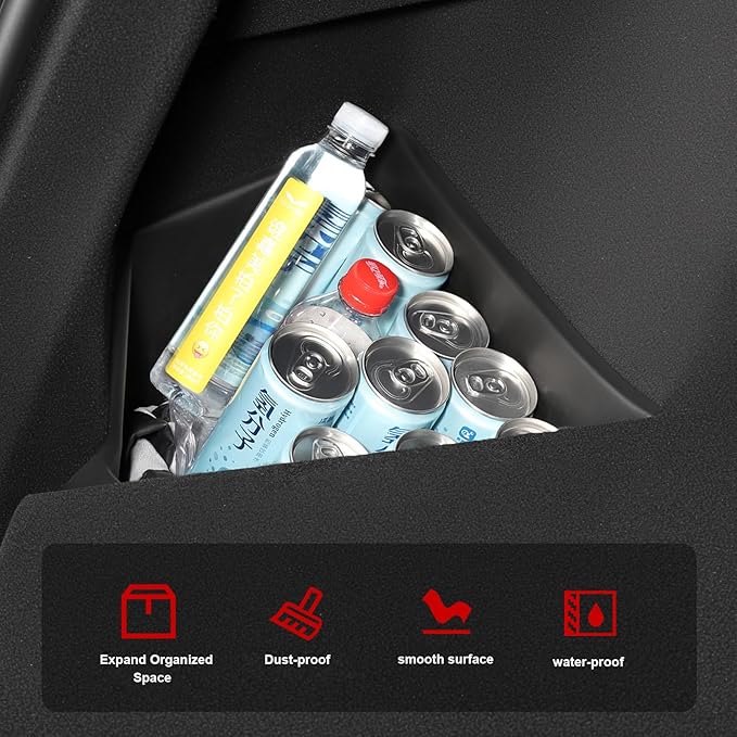 Topfit Trunk Storage Bins for Tesla Model Y Juniper, TPE Organizers with Carpeted Lid, Trunk Rear Side Storage Box for Tesla Model Y Accessories 2025 2026