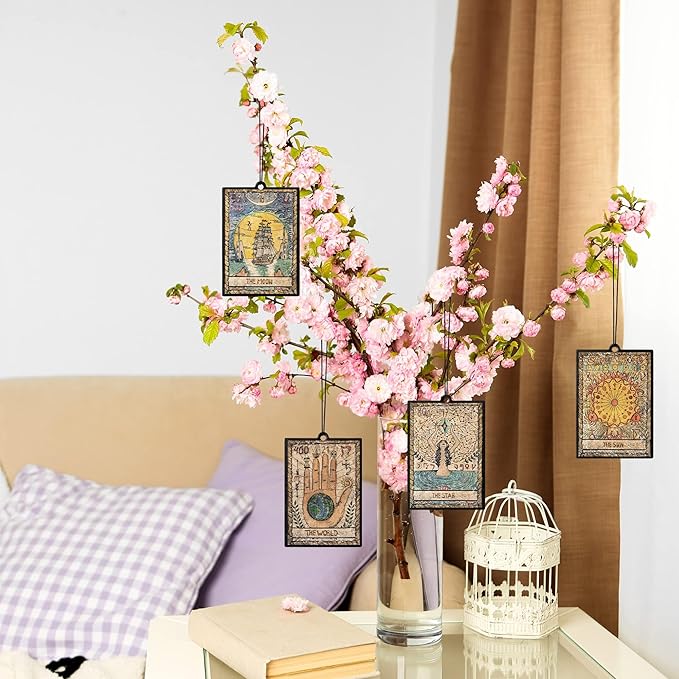 L1rabe 4P Vintage Tarot Car Air Fresheners, The Star World Sun Moon Hanging Air Freshener Fragrance Scented Cards Old Style Tarot Theme Car Aromatherapy Tablets Bedroom Wardrobe Shoe Cabinet Deodorant