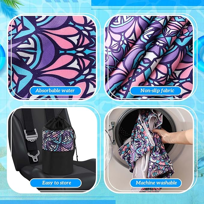 Hahafelt 2 Pack Car Seat Towel Covers with Storage Bag 63 x 32 Inch Athletic Running Towel Seat Sweat Washable Non Slip Cover Gift for Car Outdoor Sport Activities (Retro Kaleidoscope)