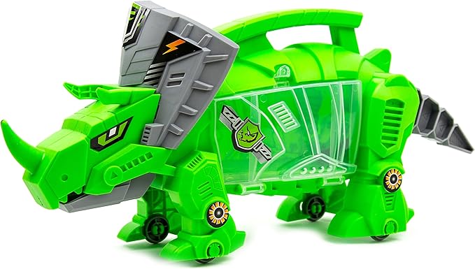 Toysery Dinosaur Toy Storage Carrier for Kids, Portable Jurassic World Toy Organizer with Built-in Carrying Handle and Wheels, Includes Mini Dinosaurs and Car Toys Inside for Toddler Boys and Girls